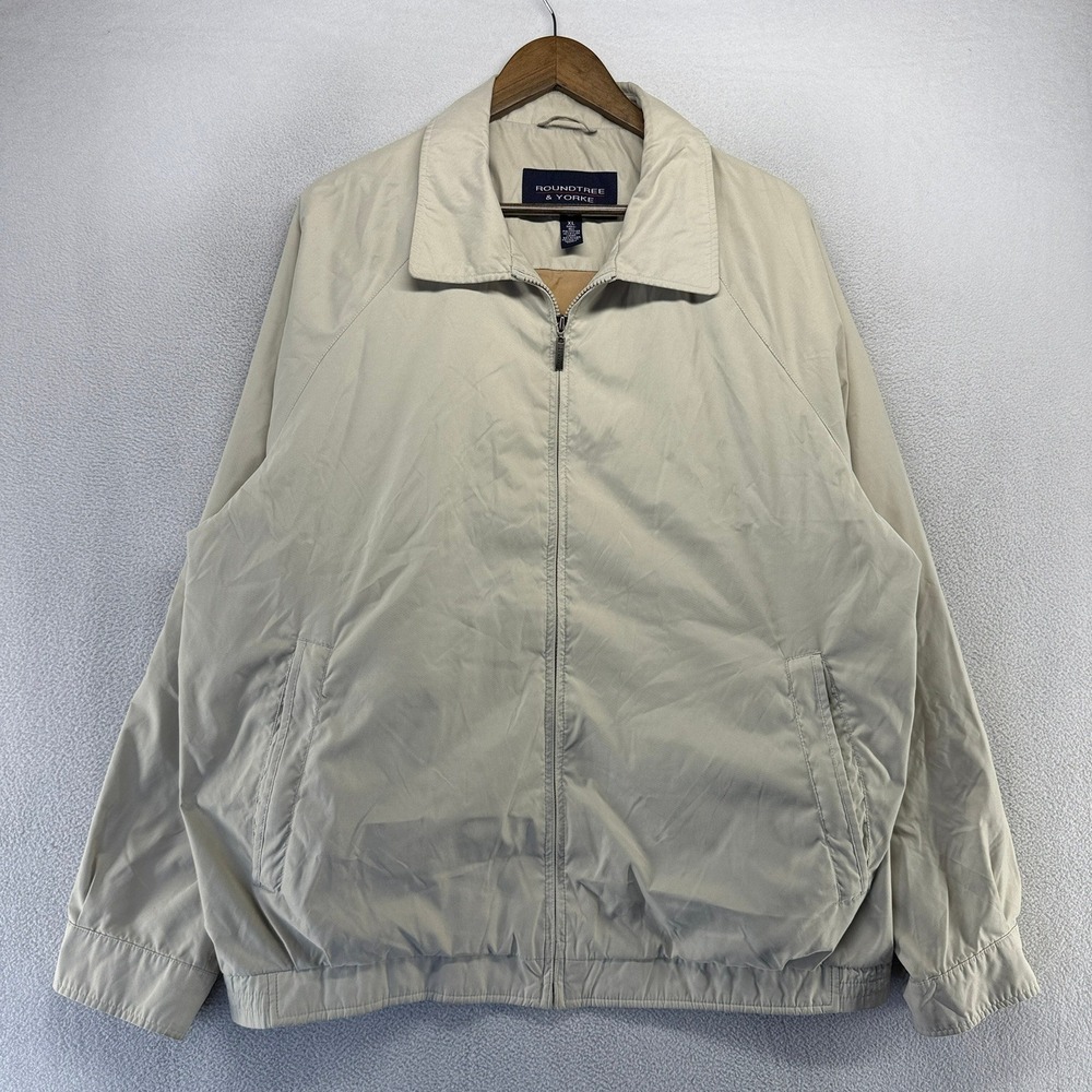 Roundtree Yorke Jacket Mens XL Beige Bomber Full Zip Lightweight Golf Preppy y2k